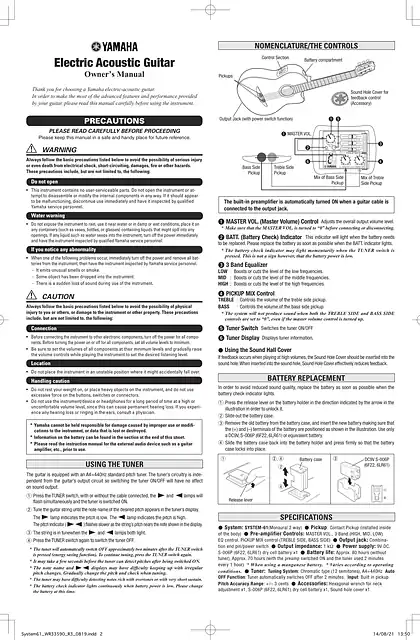 yamaha雅马哈Electric SYSTEM61 Manual